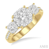 1 1/10 Ctw Triple Circle Round Cut Lovebright Diamond Ring in 14K Yellow and White gold