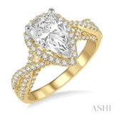 1/2 ctw Pear Shape Crisscross Shank Round Cut Diamond Semi-Mount Engagement Ring in 14K Yellow and White gold