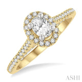 3/4 ctw Oval Shape Halo Round & Oval Cut Diamond Engagement Ring With 1/3 ctw Oval Cut Center Stone in 14K Yellow and White Gold